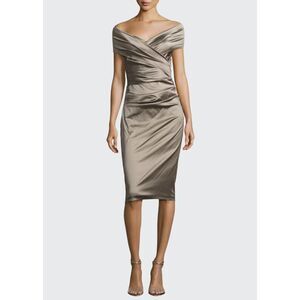 Talbot Runhof "Nocky" Off-Shoulder Metallic Cocktail Dress – Size 4